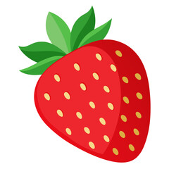 Illustration of a fresh red strawberry with green leaves, a sweet fruit, healthy food, and summer vibes