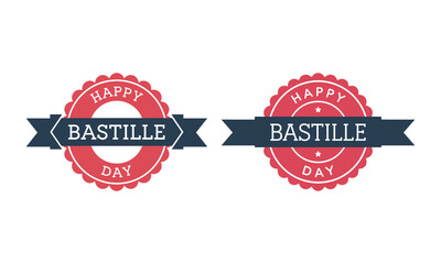 Happy Bastille Day Badges, French National Holiday, vector illustration