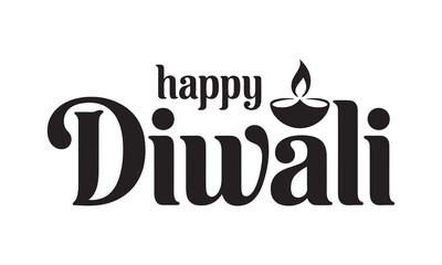 Happy Diwali Calligraphy with Diya Lamp, Festival Greeting, vector illustration