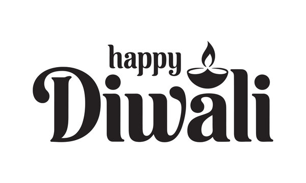 Happy Diwali Calligraphy with Diya Lamp, Festival Greeting, vector illustration
