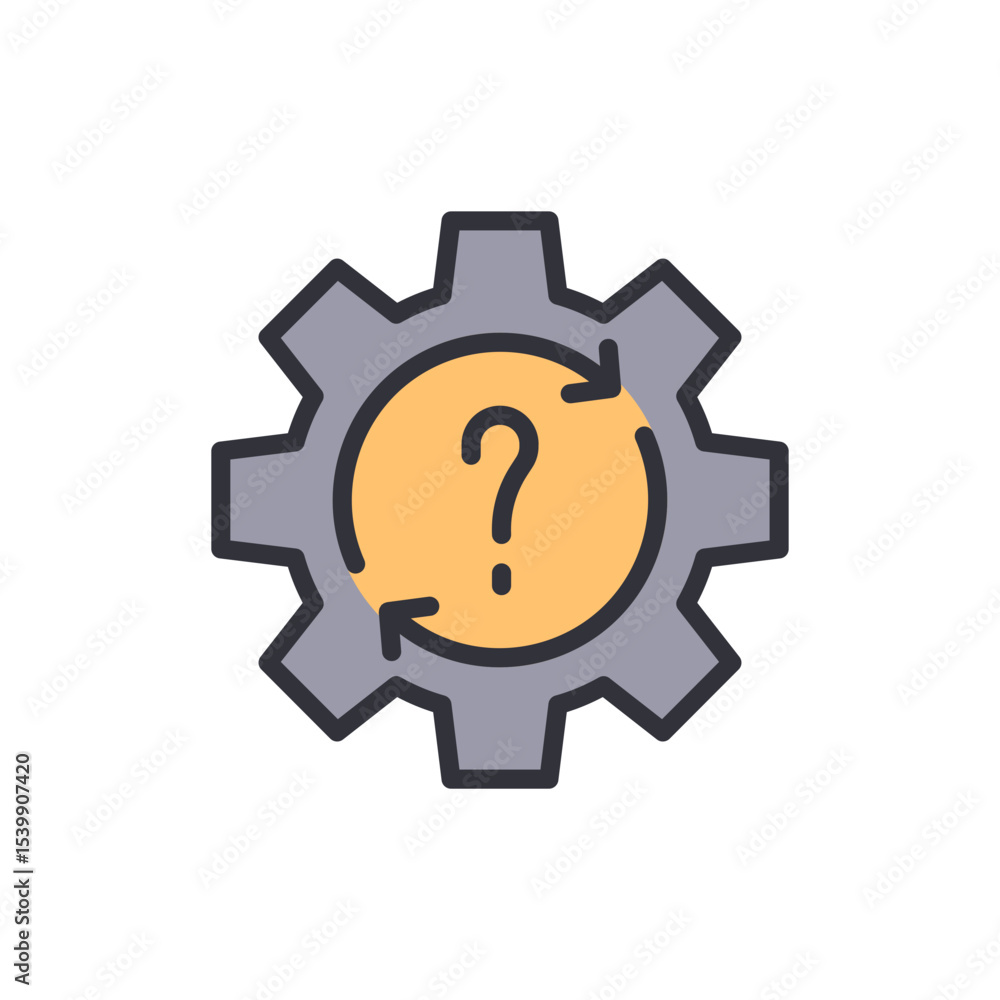 Poster concept of problem solving with gear and question mark symbol
