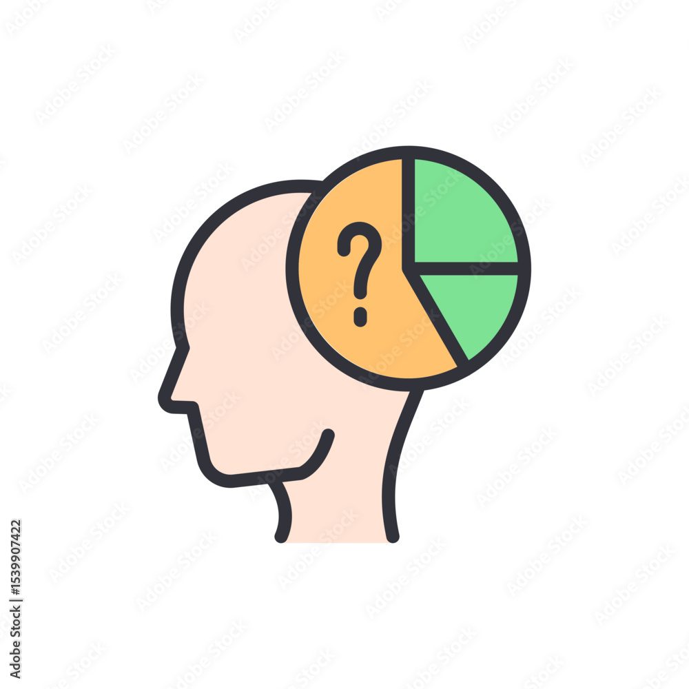 Poster conceptual illustration of decision making process with data analysis inside head