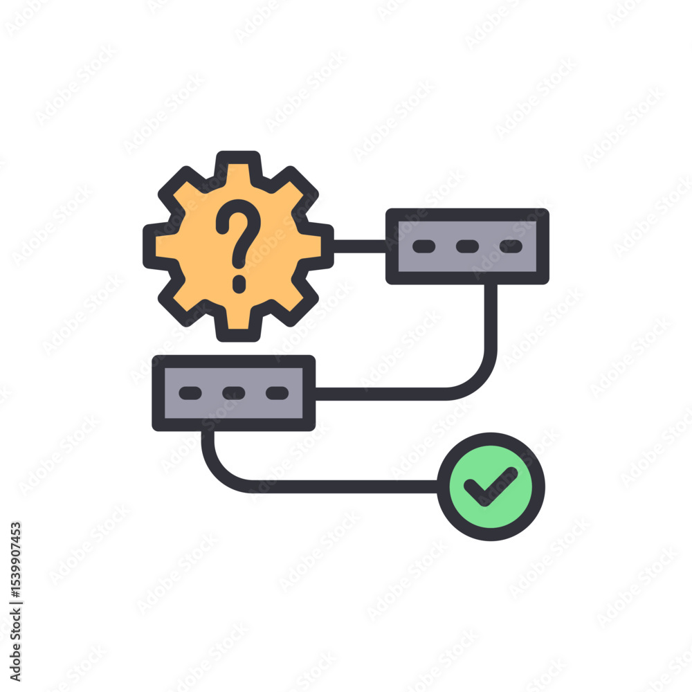 Poster creative illustration displaying problem solving process for achieving result