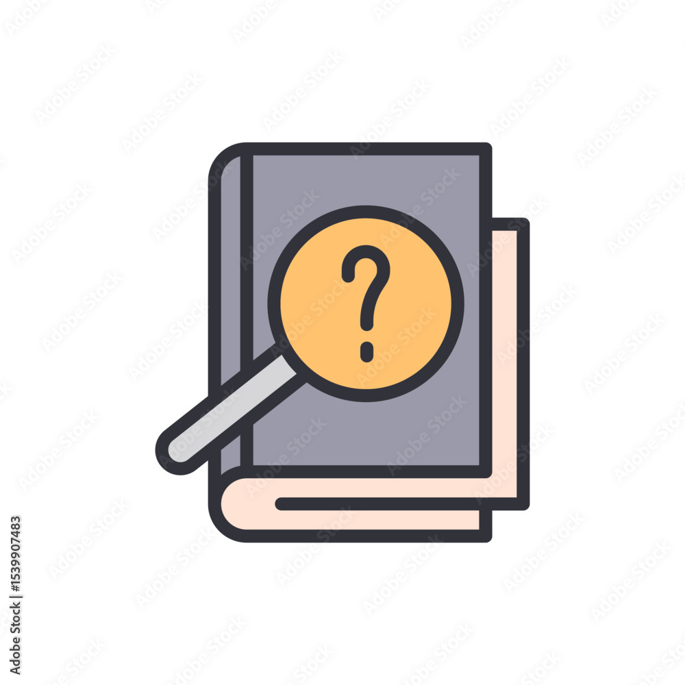 Poster searching information and knowledge concept with a book and a magnifier