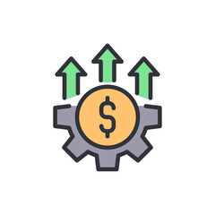 Financial Growth Mechanism Concept With Dollar Coin And Upward Arrows