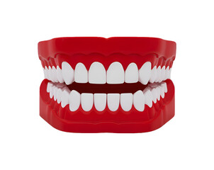 Obraz premium Red plastic teeth model isolated on transparent background