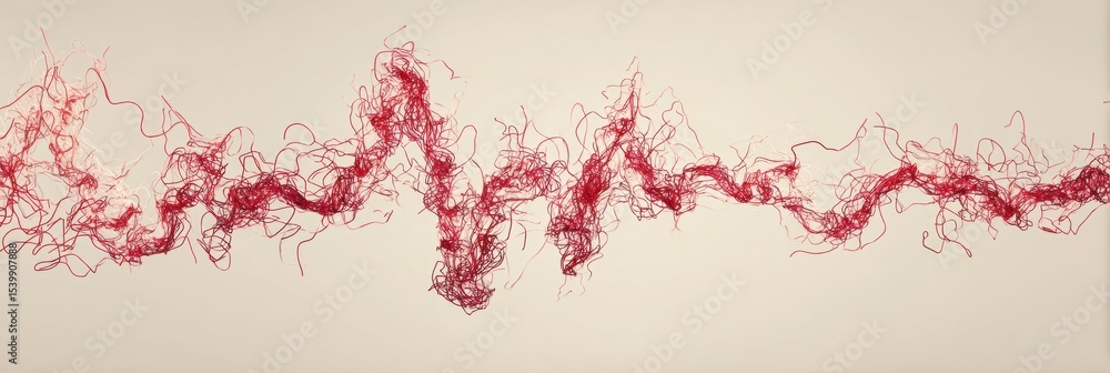 Aufkleber heartbeat line transforms into tangle on soft beige background representing lifes complexities