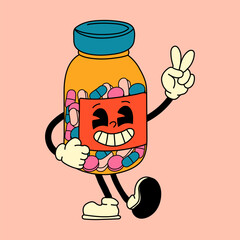 Groovy Retro Pill Jar Cartoon Character