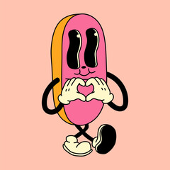 Vintage Cartoon Character with Groovy Pill Design