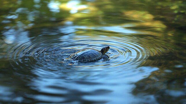 Blue ocean turtle floating in glowing waters high resolution picture