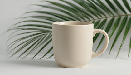 Fototapeta premium Pink Reusable Coffee Cup Mockup with Greenery on White Background