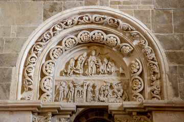 Vezelay abbey, Sainte-Marie-Madeleine basilica, Yonne, France. Small tympanum
