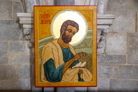 Vezelay abbey, Sainte-Marie-Madeleine basilica, Yonne, France. St Joseph icon