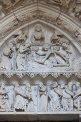 Notre Dame catholic cathedral, Chartres, France.North gate tympanum sculptures, 13th century