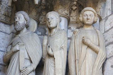 Notre Dame catholic cathedral, Chartres, France.North gate sculptures, 13th century