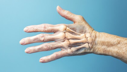 Detailed anatomy of a human hand skeleton.