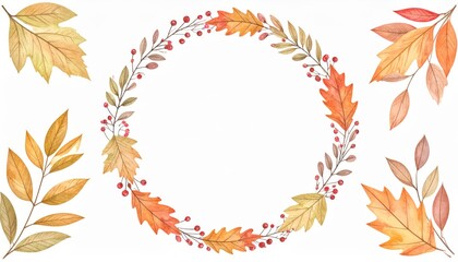 Autumn Watercolor Wreath Leaves, Berries, Frame, Fall, Autumn Leaves, Fall Decor