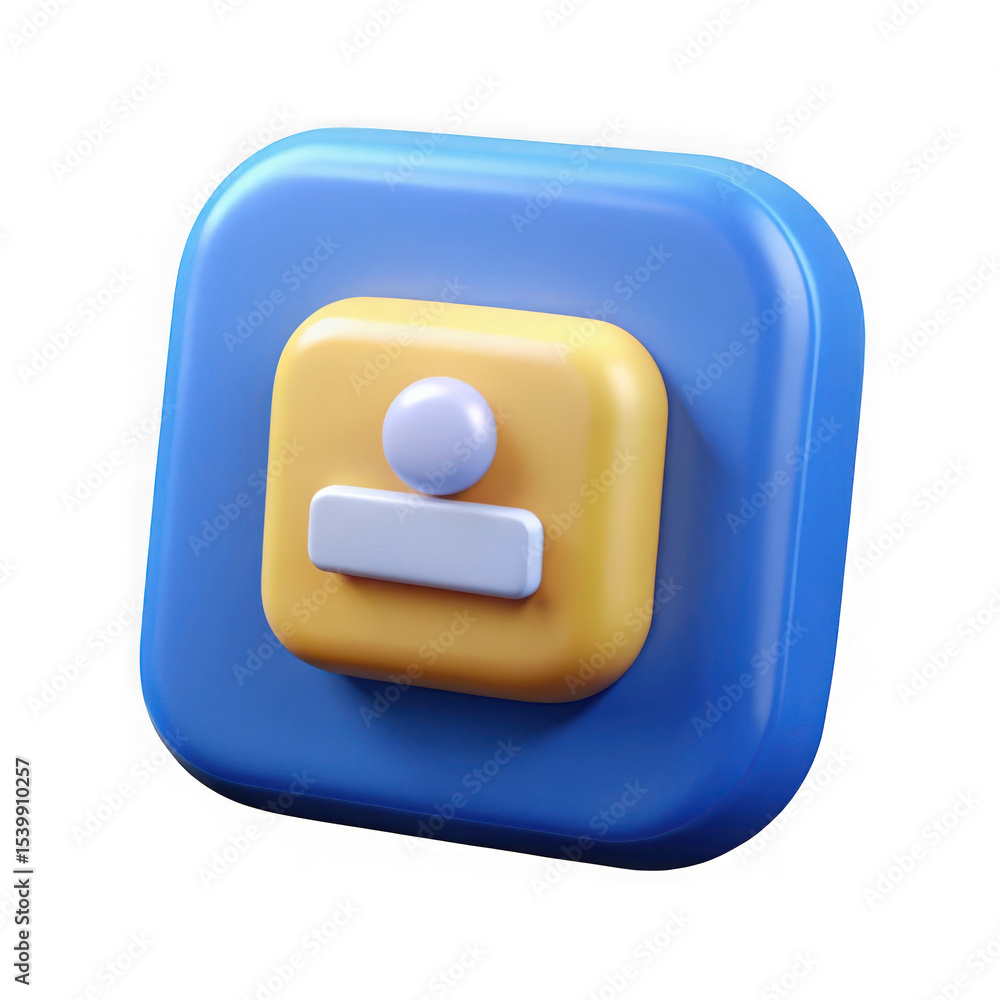 Poster 3d render of a user profile icon square button isolated on transparent background