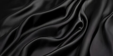 Elegant Wavy Black Fabric Background with Luxurious Dark Textile and Smooth Surface for Designers