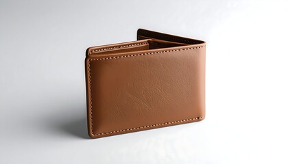 Brown Leather Wallet with Open, and Studio Shot.