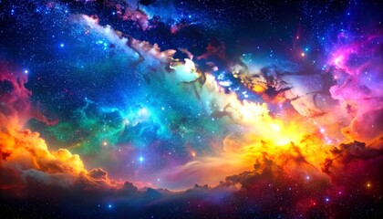 Cosmic Nebula Vivid Colors and Stellar Dust, space art, astronomy