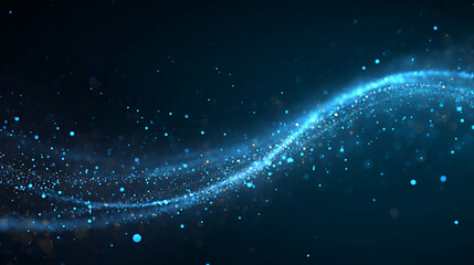 abstract trail of glowing particles over dark-to-blue gradient background,