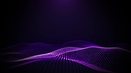 3D glowing purple grid wave flowing over a dark background, ideal for futuristic tech, data, and digital concept visuals in design and multimedia. - Powered by Adobe
