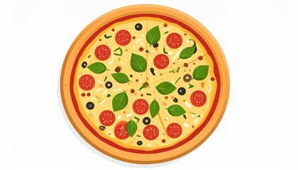 Delicious Veggie Pizza Top View Illustration, Pizza Recipe, Food Illustration Pizza, Food