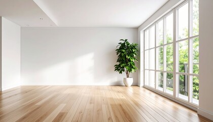 Obraz premium Empty Room with Hardwood Floor and Large Window, Interior Design, Home Decor, Room Staging Interior Design, Home Decor