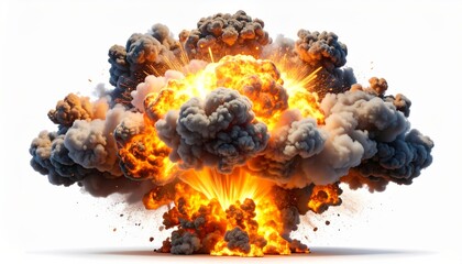 Fiery Explosion with Smoke and Debris, Explosion Image, Fireball VFX Explosion, VFX