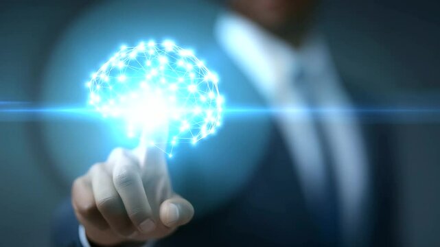 A businessman leveraging AI technology to drive Industry 4.0 advancements.