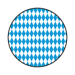 Round badge with Bavarian flag pattern in blue and white colors. Traditional Oktoberfest symbol isolated on white background