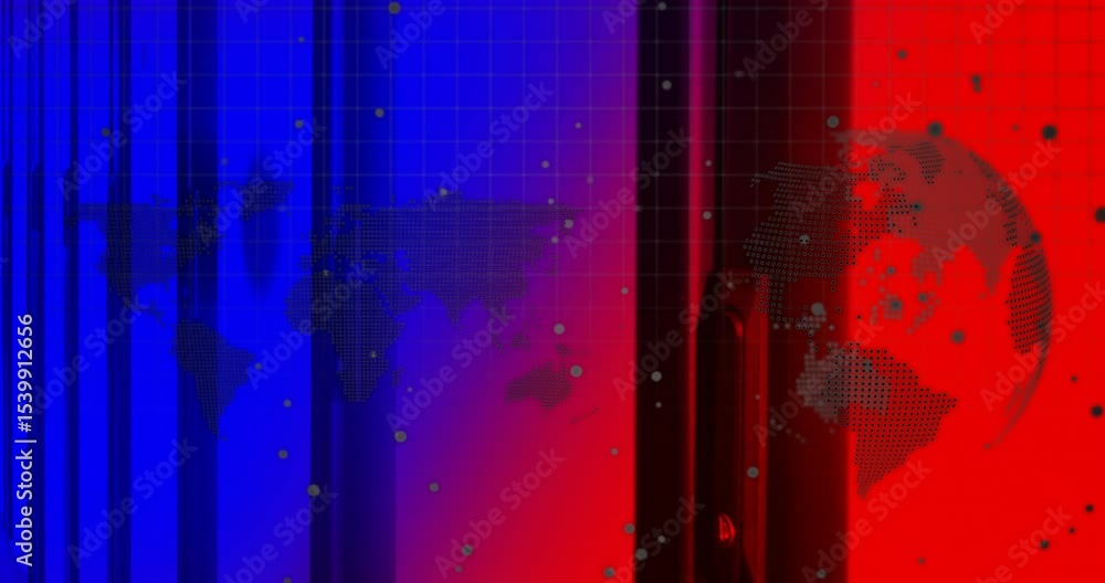 Poster gradient appearing, map pulsing, bars sliding, dotted globe rotating, nodes drifting for insights