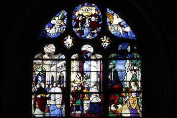 Notre Dame catholic church, Louviers, Eure, France. Stained glass