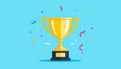 Golden Trophy with Confetti Celebration, Achievement, Award Success, Victory