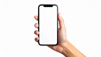 Hand Holding Smartphone Mockup Blank Screen, White Background, Mobile App, Phone Display Mobile App, Smartphone Mockup