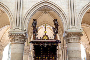 Obraz premium Notre-Dame cathedral, Paris, France. Pulpit by Morton, Corbon, Viollet-le-Duc, 19th century