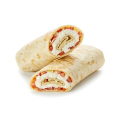 same wrap half opened, showing creamy filling , isolated on white background