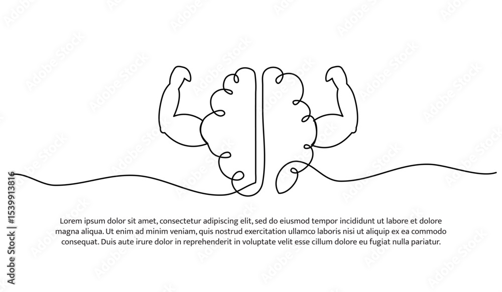 Aufkleber one line brain intellect power. abstract minimal continuous line.