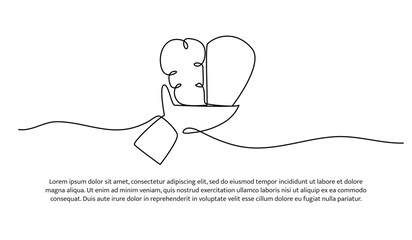 One line human brain,love heart and hand. Abstract minimal continuous line.