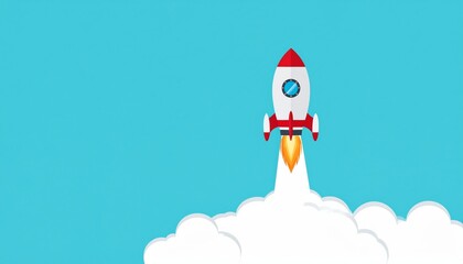 Red Rocket Launching Through Clouds, Startup, Success, Business Growth Startup, Launch