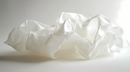 Sculptural Form in White A Study of Light and Texture on Crumpled Material isolated on transparent background