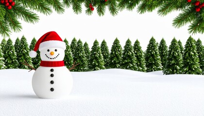 Snowy Snowman in Winter Forest, Christmas Scene, Holiday Image, Winter Wonderland. Snowman, Christmas