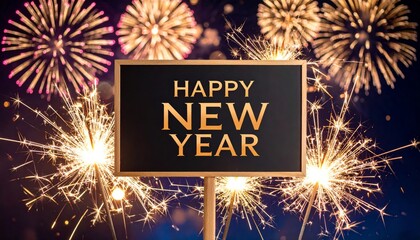 Sparkler Fireworks Happy New Year Blackboard Sign, Celebration, Holiday