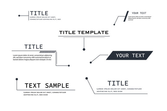 Futuristic callout title text boxes and HUD elements for tech infographics, business presentations, or GUI design. Vector layout with arrows, bars, and labels.