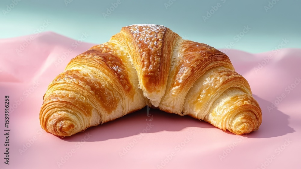 Aufkleber fresh croissant on light pink surface in elegant setting with diffuse light highlighting layers