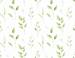 Watercolor Green Leaves and Sprigs Seamless Pattern, Botanical Illustration, Floral Design, leaf pattern Botanical pattern, Watercolor painting