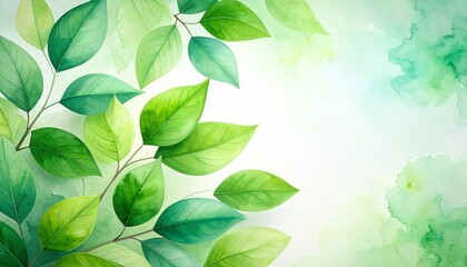Watercolor Green Leaves Background, Nature, Spring foliage, greenery