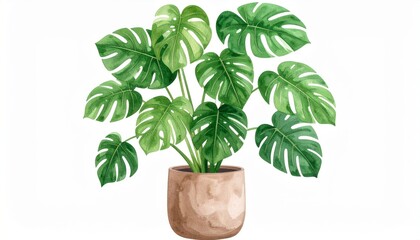 Watercolor Monstera Plant in Pot, Botanical Illustration, Home Decor Plant illustration, Watercolor painting
