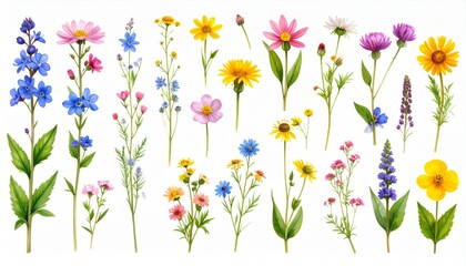 Watercolor Wildflower Collection Botanical Illustration, Flower Art, Pressed Flowers Wildflowers, Botanical art